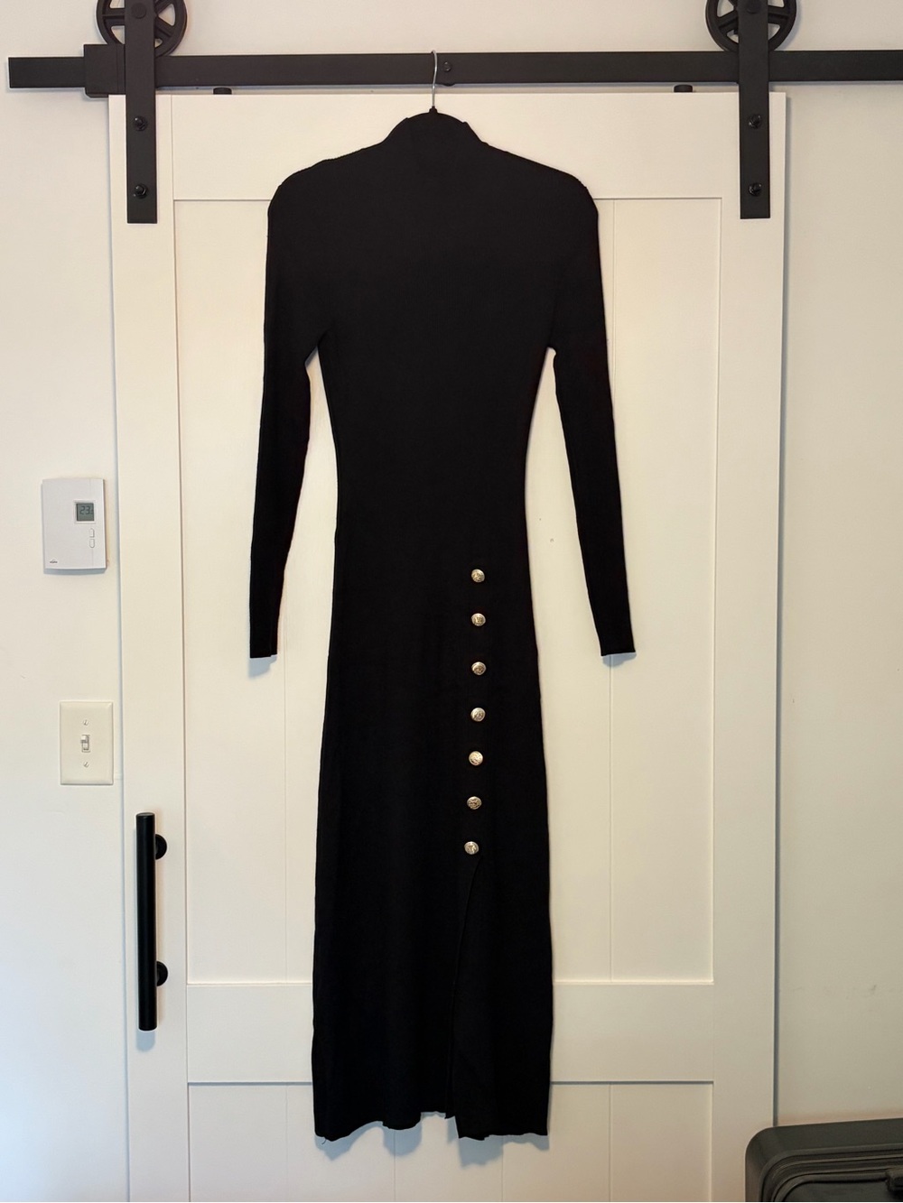 RW&CO. Black Long-Sleeve Maxi Dress with Gold Buttons